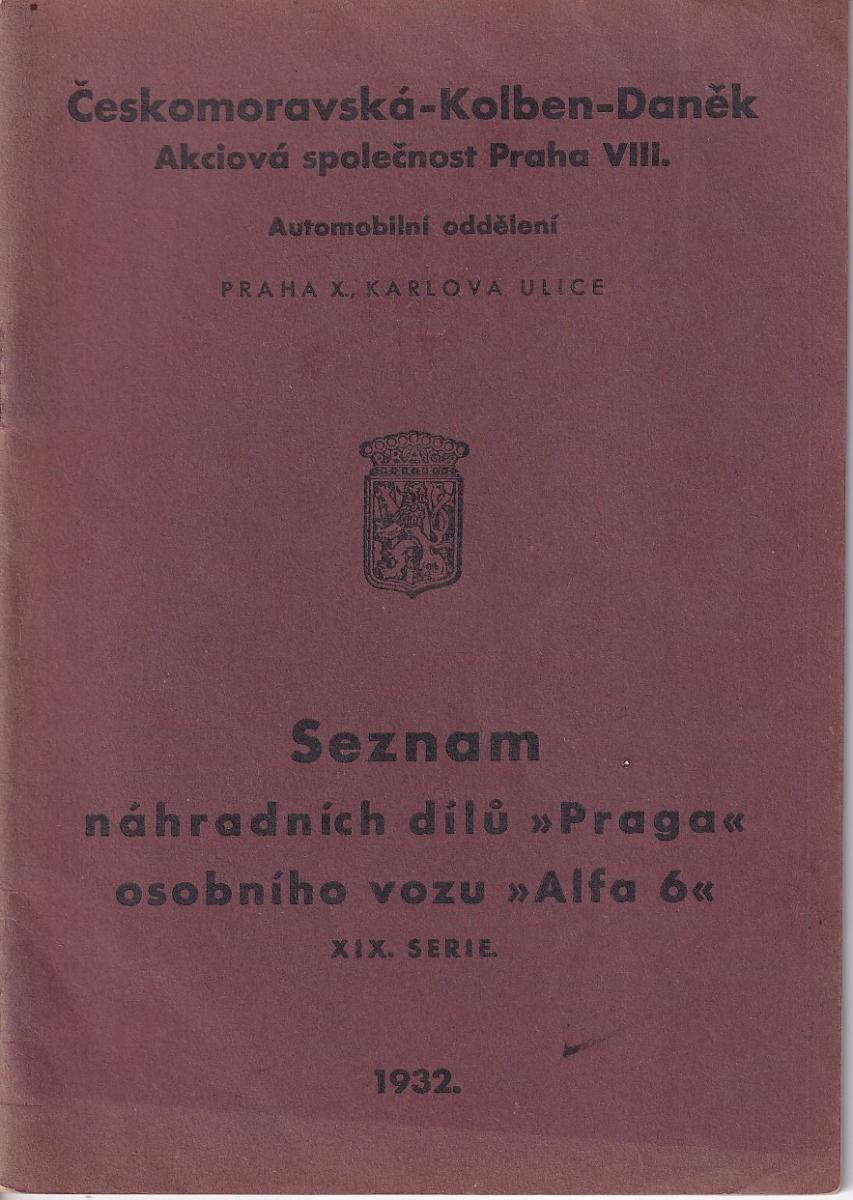 Seznam náhradních dílů Praga osobního vozu Alfa 6, XIX. serie
