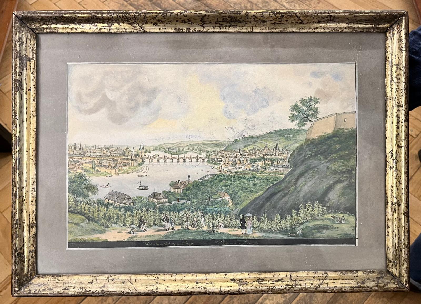 Vincenc Morstadt - Pohled na Prahu z Letné : Orig. kresba