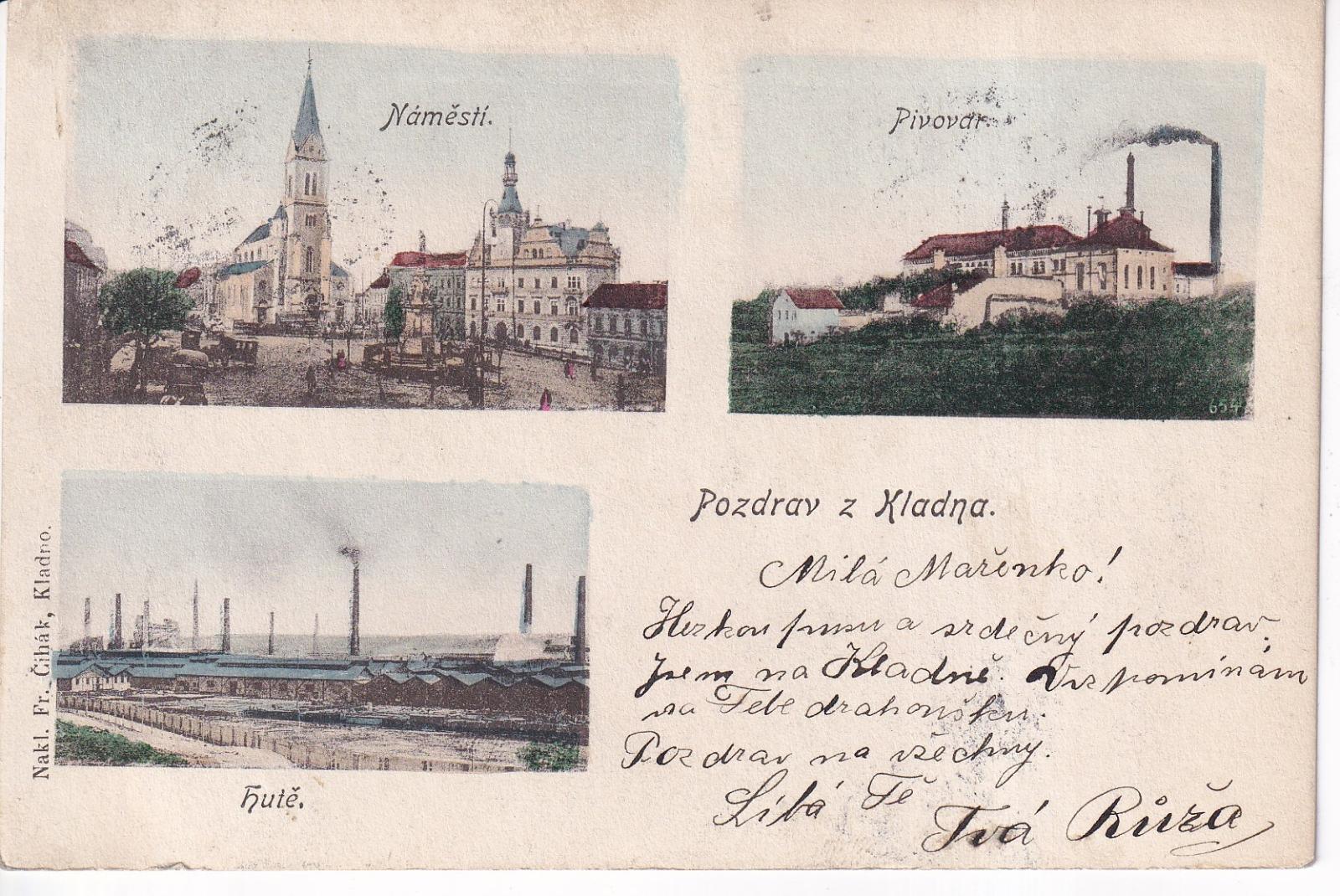 Pozdrav z Kladna. Náměstí, pivovar a hutě