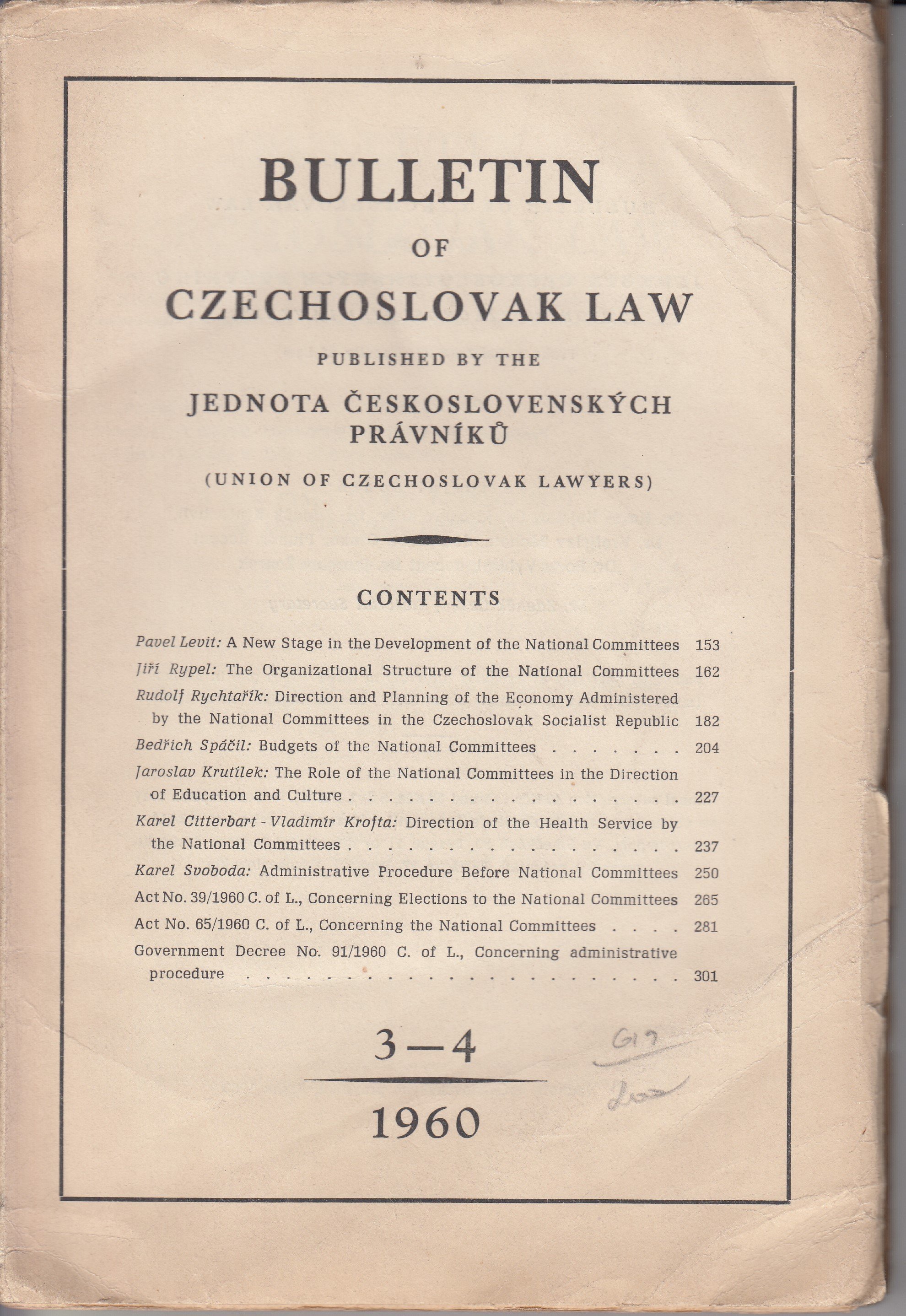 Bulletin de droit Tchécoslovaque 3-4, 1960