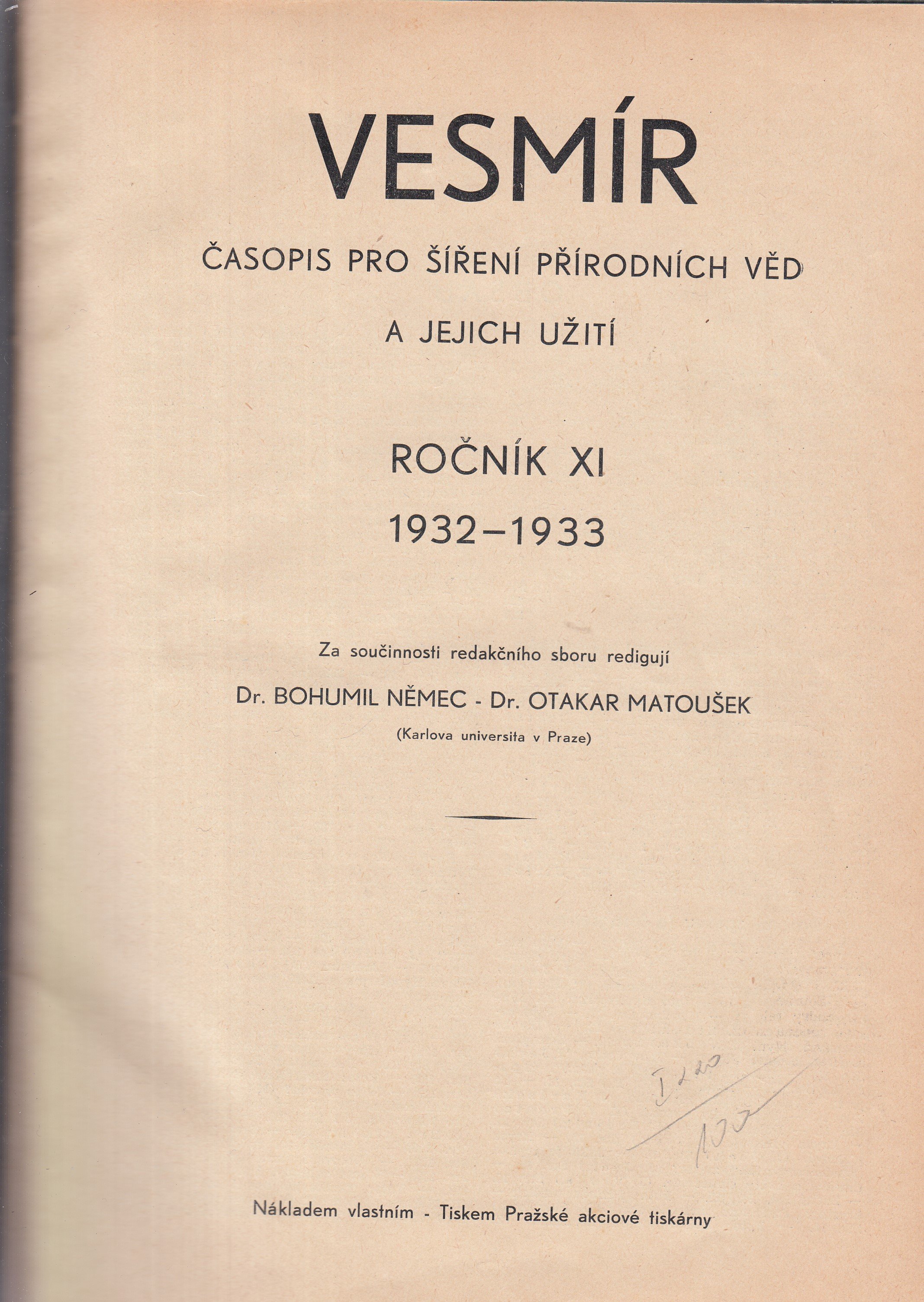 Vesmír: Časopis pro šíření přírodních věd a jejich užití, ročník XI. 1932-1933