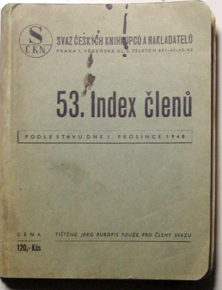 Svaz českých knihkupeců a nakladatelů -  53. index členů podle stavu dne 1. prosince 1948