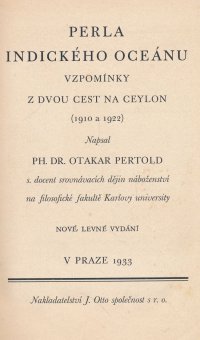 Perla Indického oceánu : Vzpomínky z dvou cest na Ceylon : (1910 a 1922)