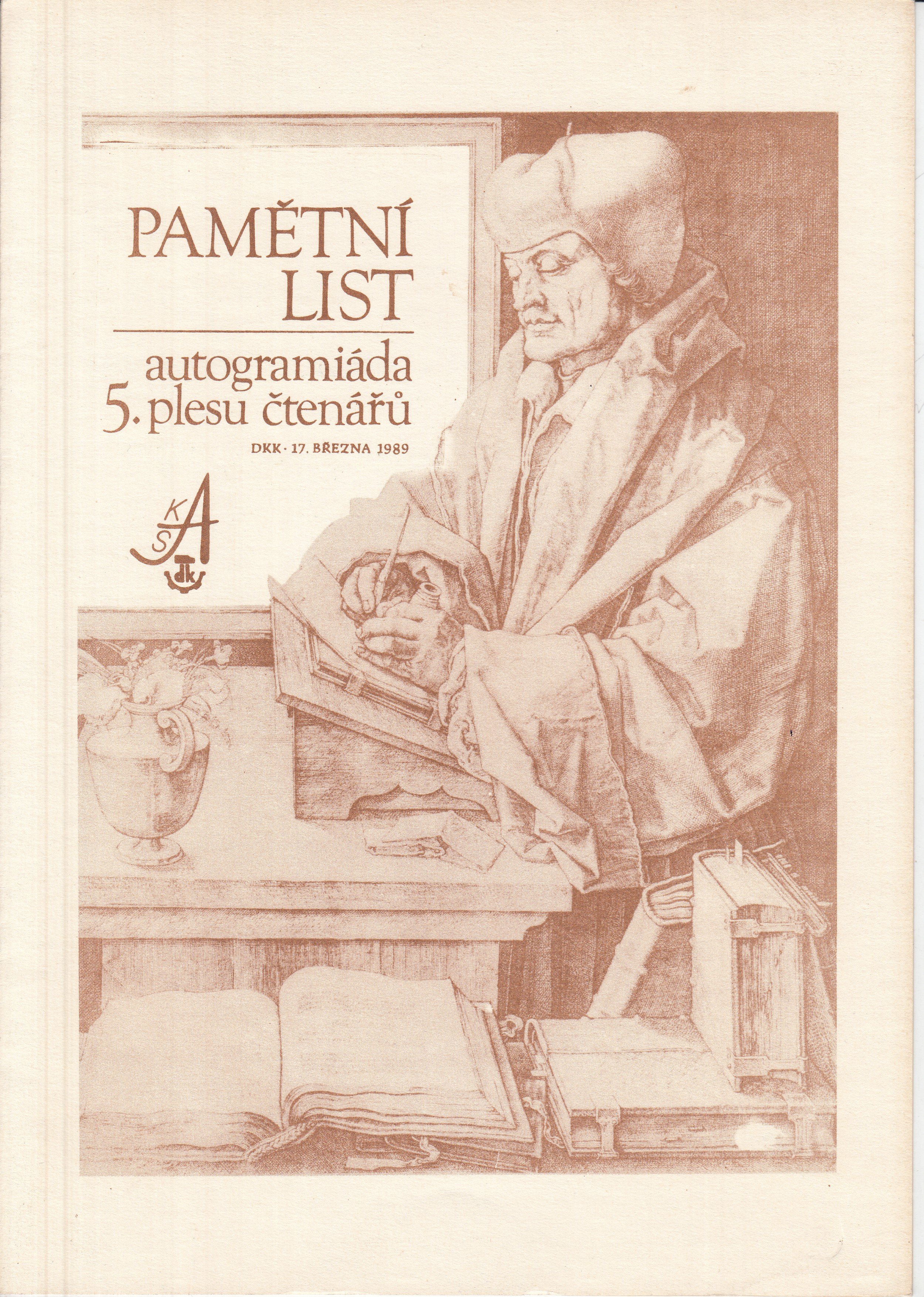 Pamětní list - autogramiáda 5. plesu čtenářů 17. března 1989