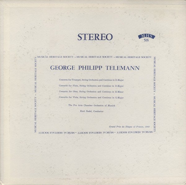 George Philipp Telemann, The Pro Arte Chamber Orchestra Of Munich*, Kurt Redel – Four Concertos