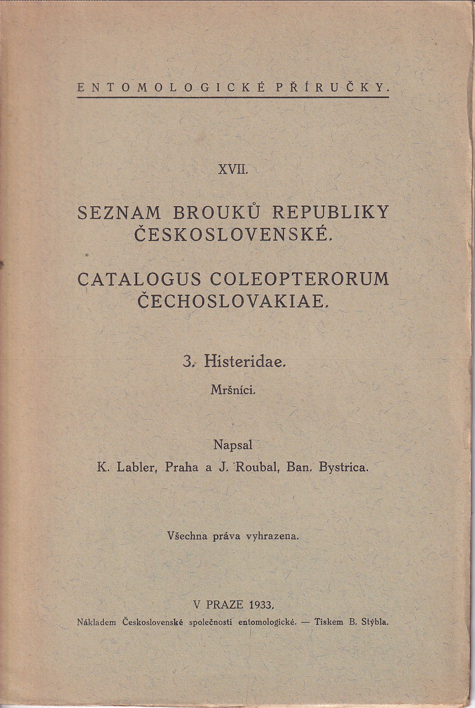 Seznam brouků republiky Československé. [Díl] 3, Mršníci