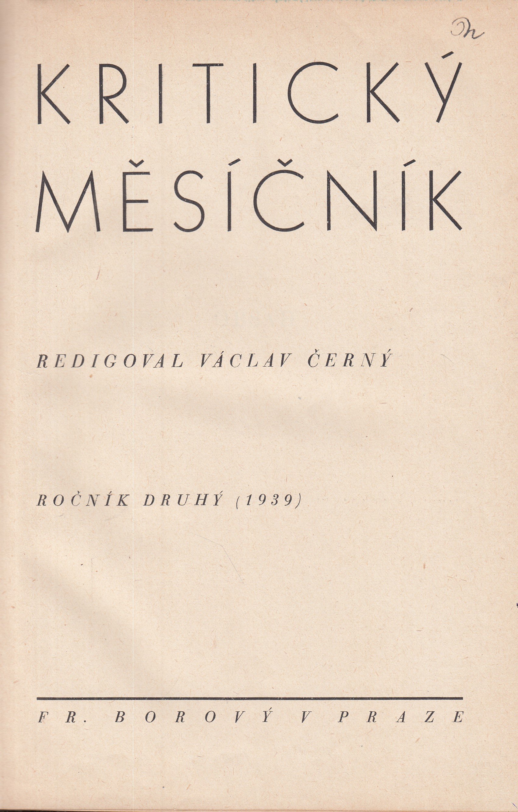 Kritický měsíčník : ročník druhý (1939)