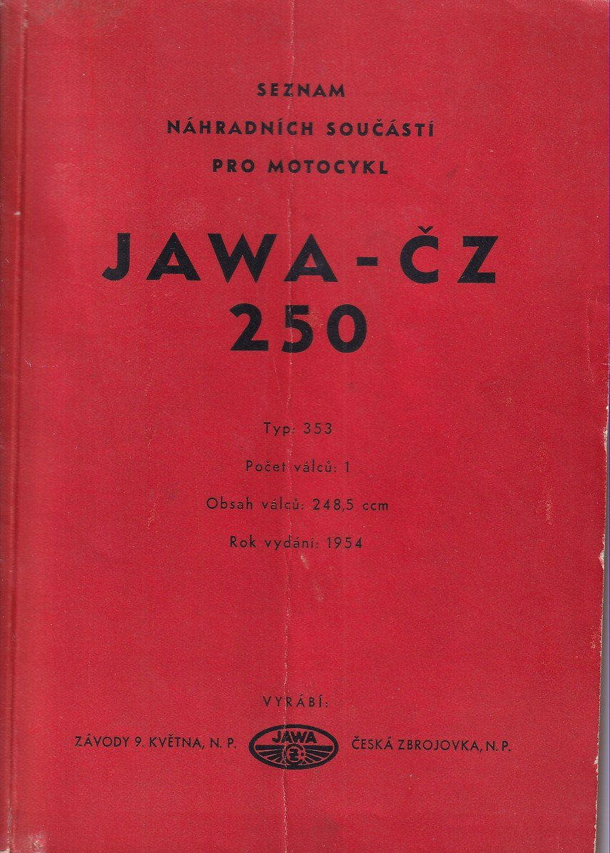 Seznam náhradních součástí pro motocykl Jawa - ČZ 250, typ 353, počet válců 1, obsah válců 248,5 ccm