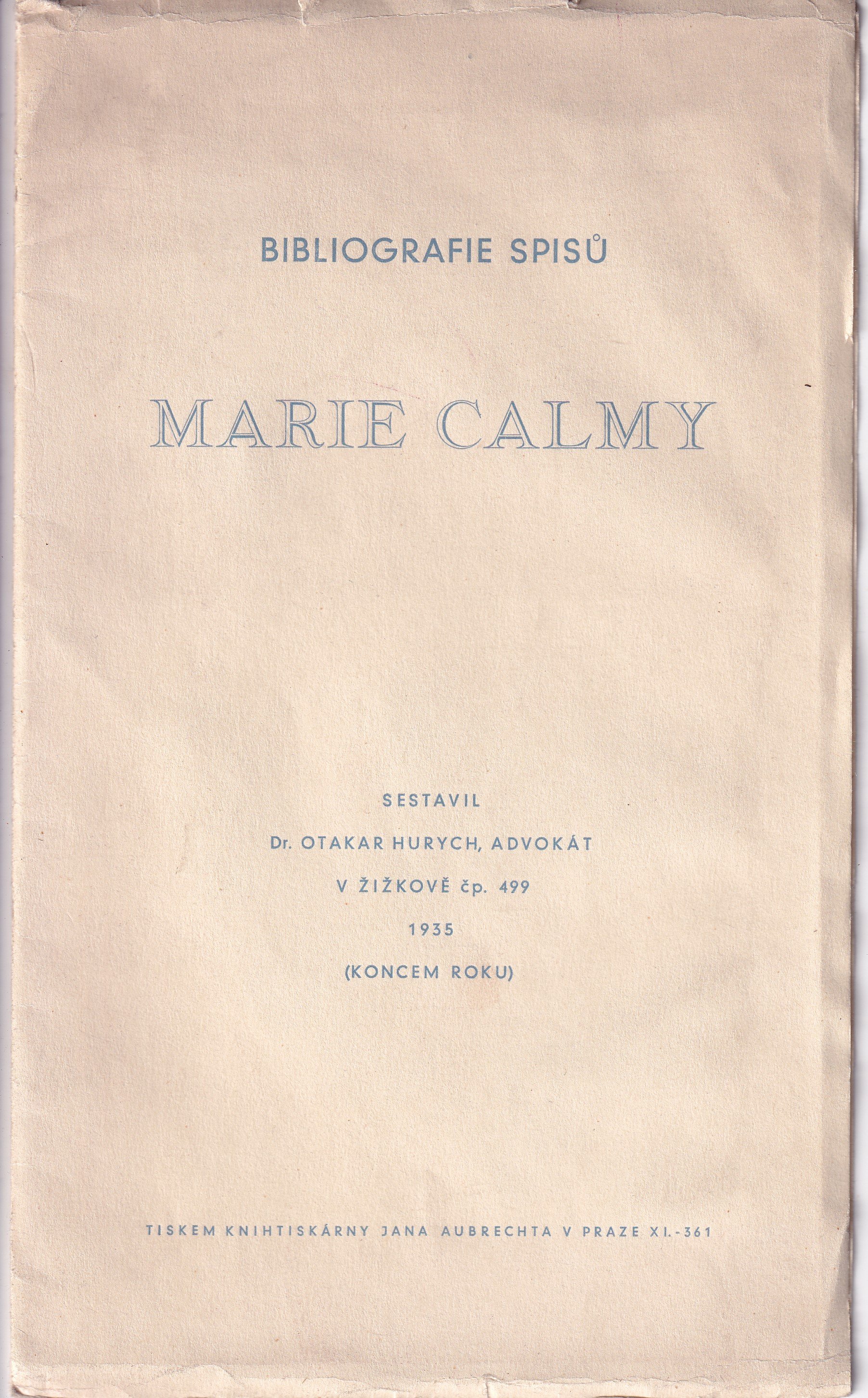 Bibliografie spisů Marie Calmy