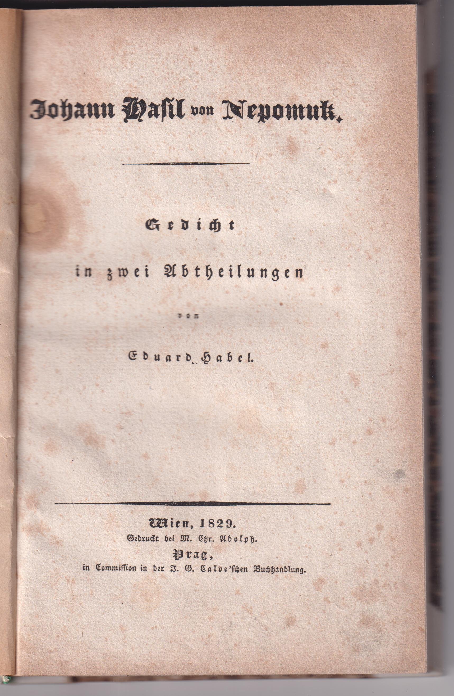 Gedicht in zwei Abtheilungen von Eduard Baber (?), německy, švabach