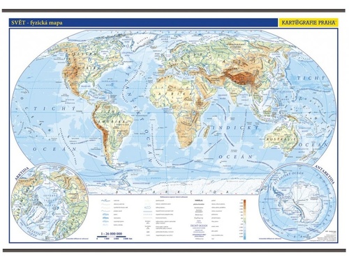 Svět – školní nástěnná fyzická mapa