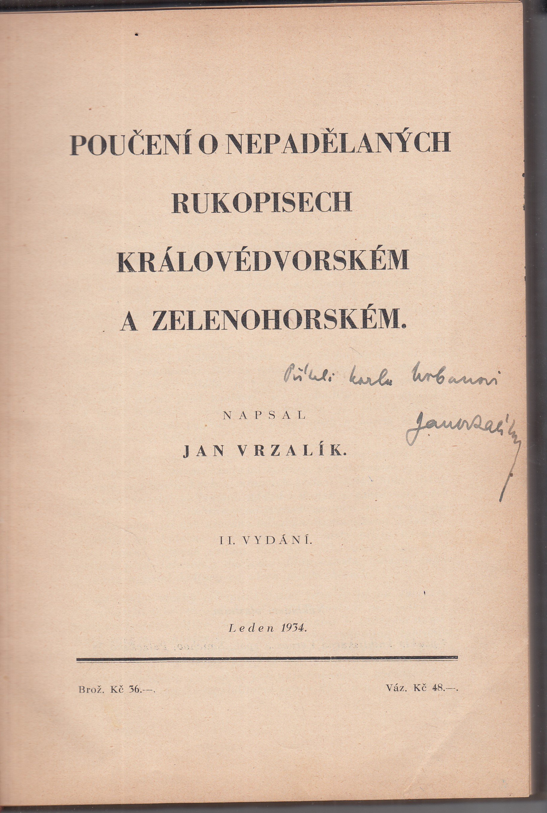 Poučení o nepadělaných Rukopisech královédvorském a zelenohorském - podpis