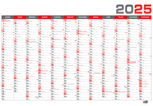 Roční kalendář B1 červený - nástěnný kalendář