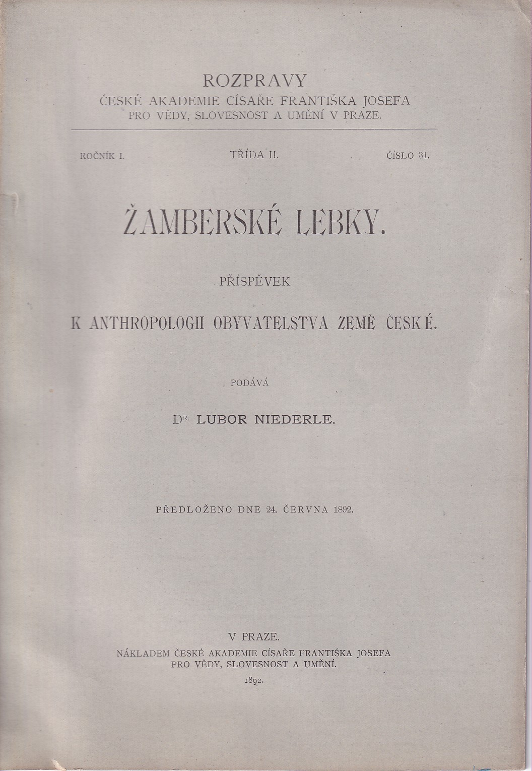 Žamberské lebky - příspěvek k anthropologii obyvatekstva země české
