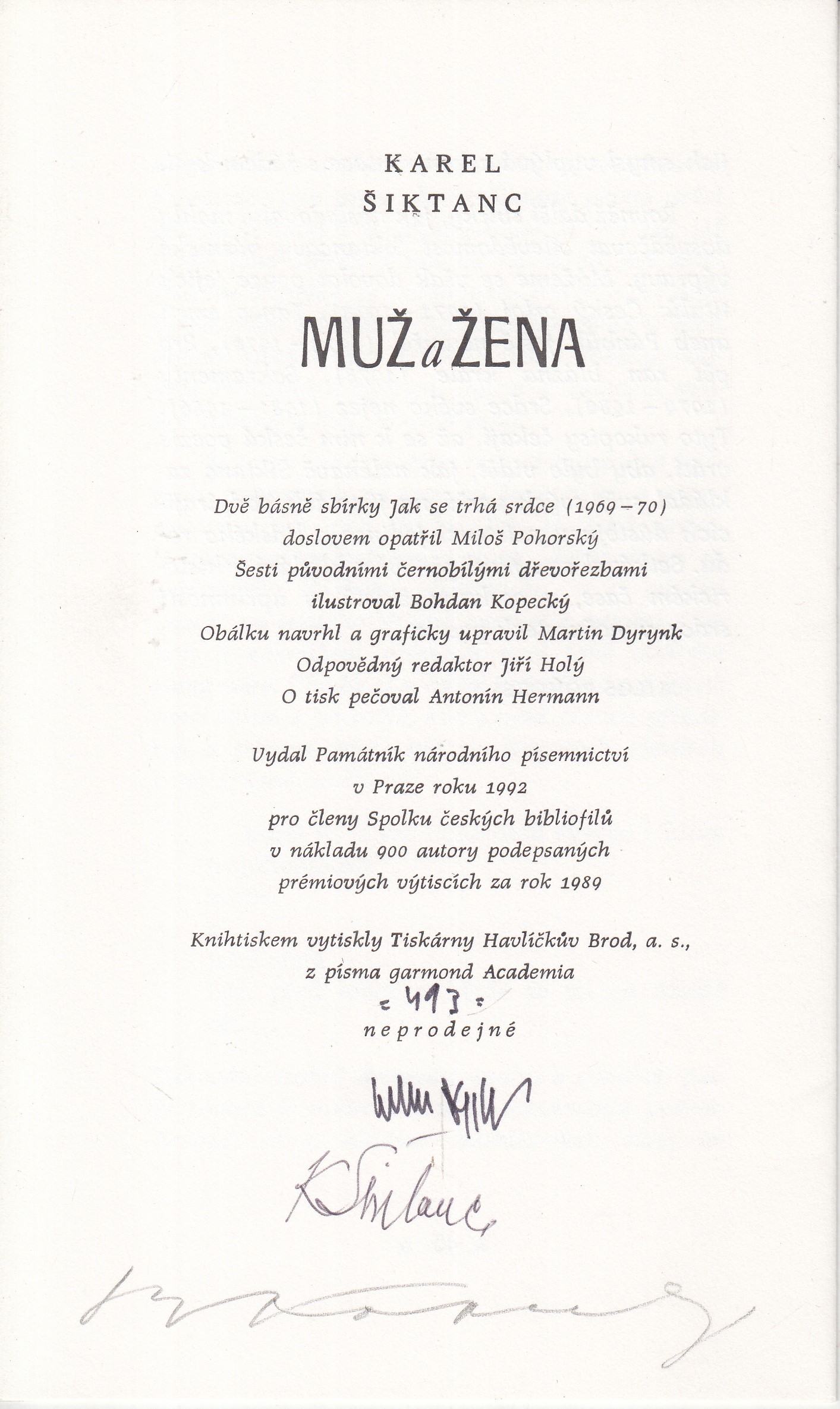 Muž a žena : (1969-1970) /podpisy, číslováno/