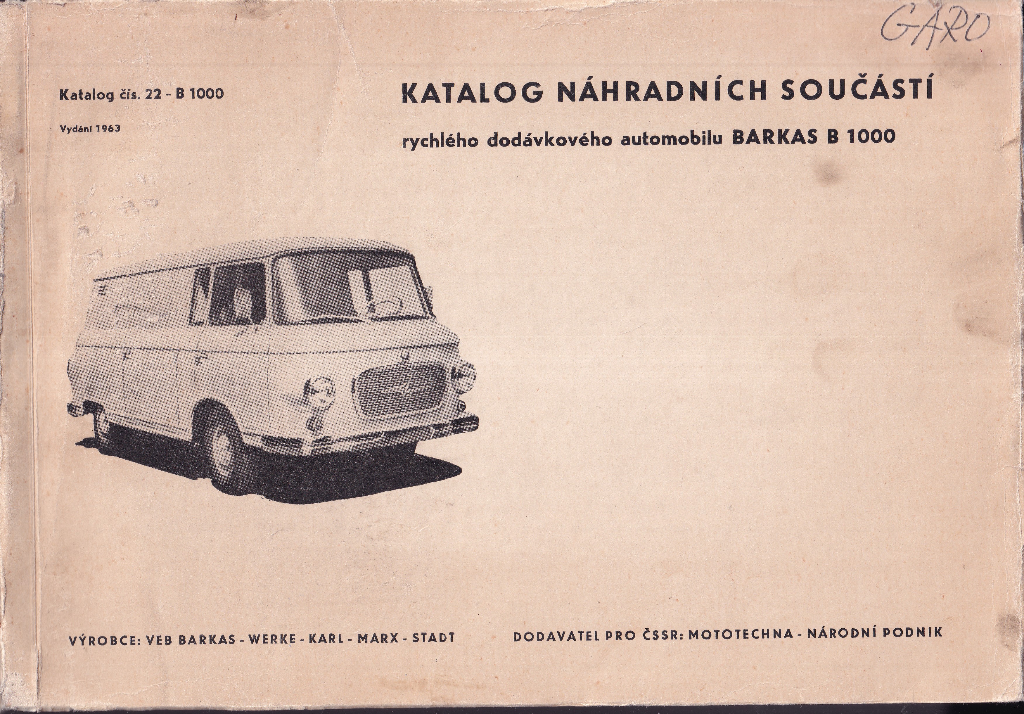 Katalog náhradních součástí rychlého dodávkového automobilu BARKAS B 1000
