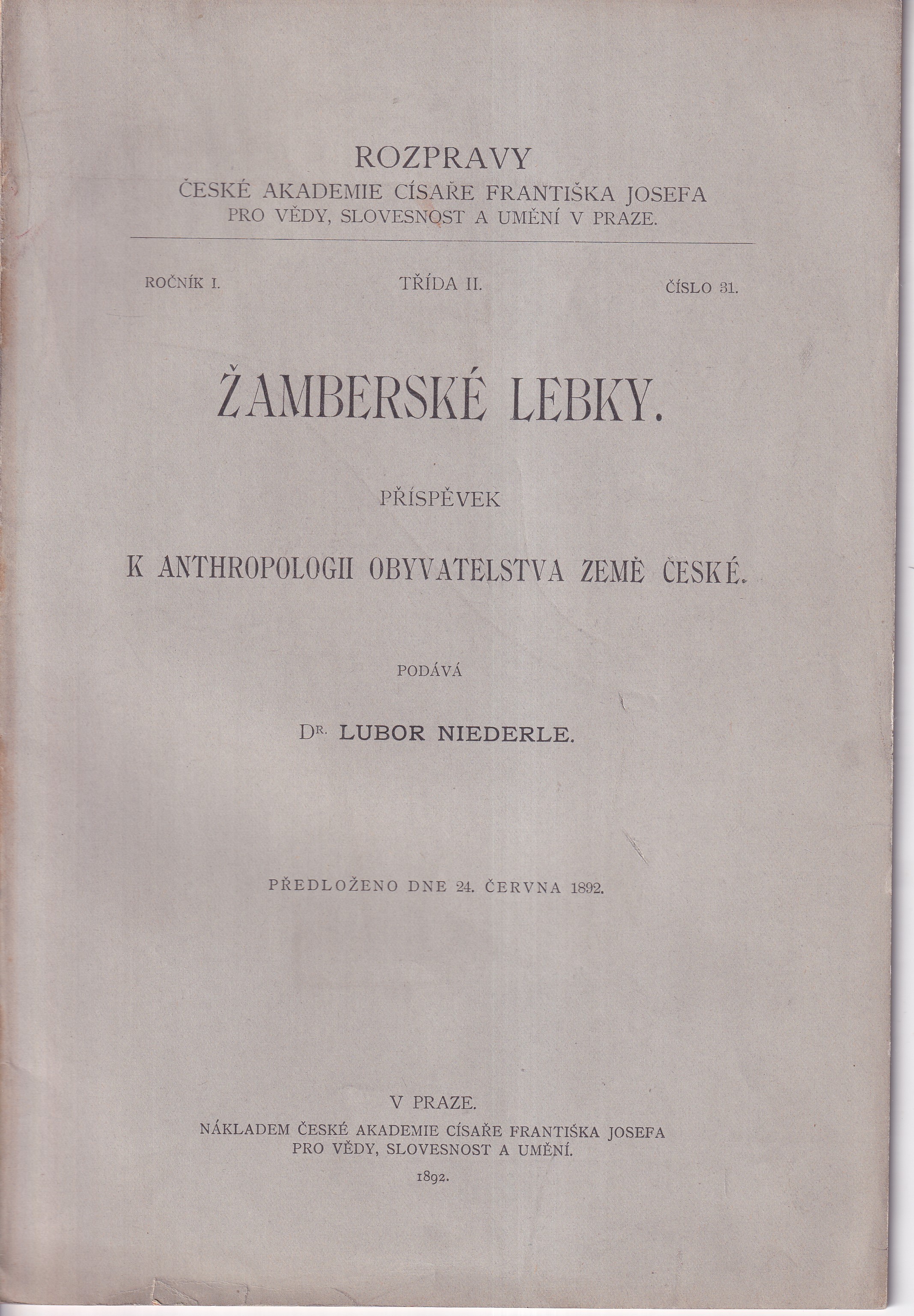 Žamberské lebky - příspěvek k anthropologii obyvatekstva země české
